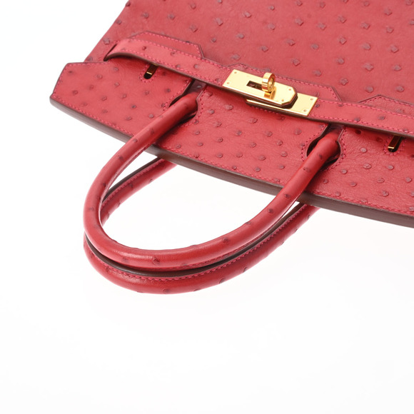 Hermes Birkin 30 Ostrich Leather In Rouge Vif With Gold Hardware - Picture 3 of 12